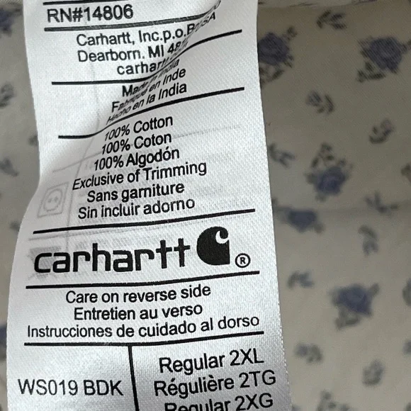 Carhartt Blue and White Floral Pearl Snap Western Shirt Ladies XXL EUC - Picture 4 of 7